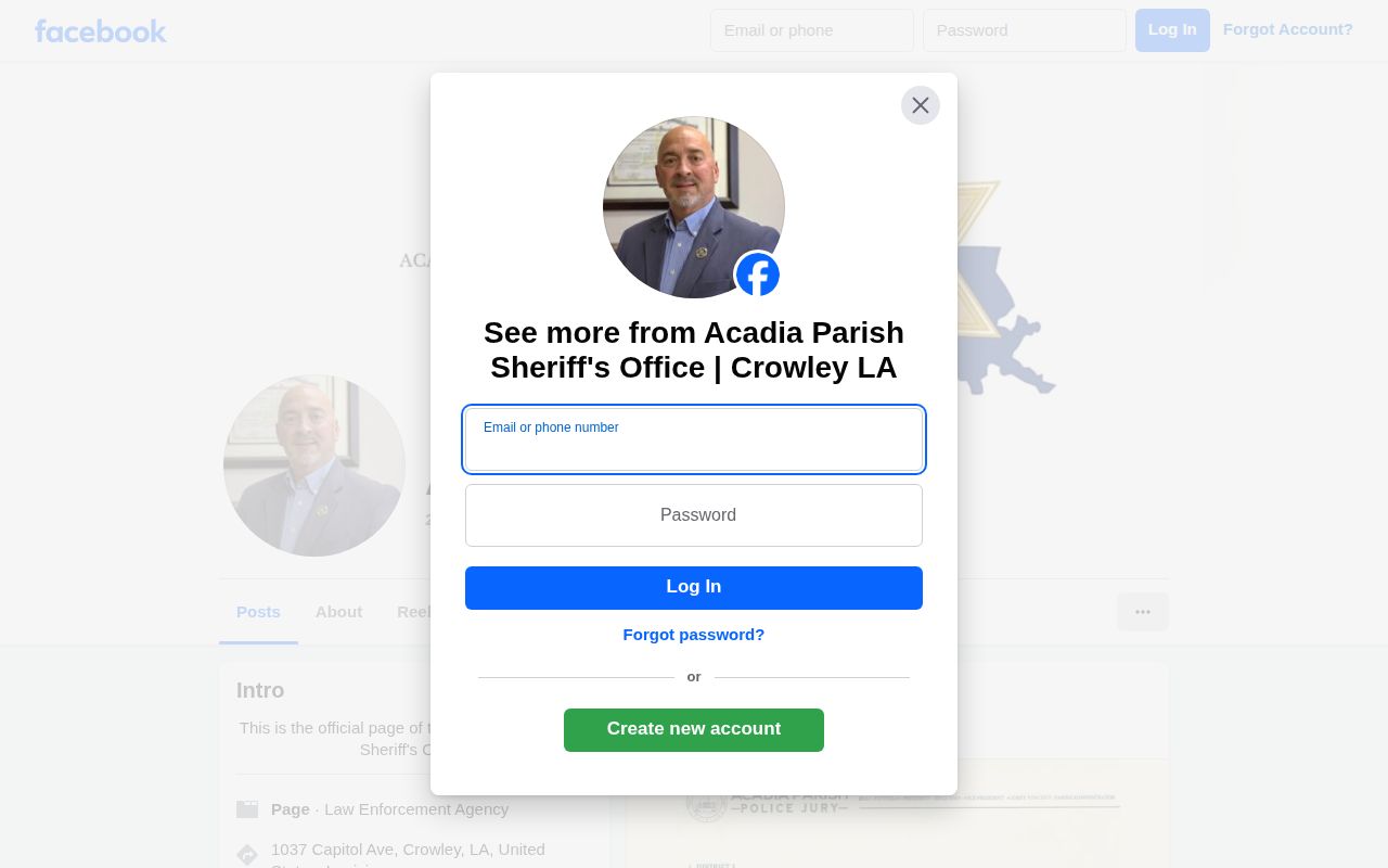 Acadia Parish Sheriff's Office official Facebook media releases