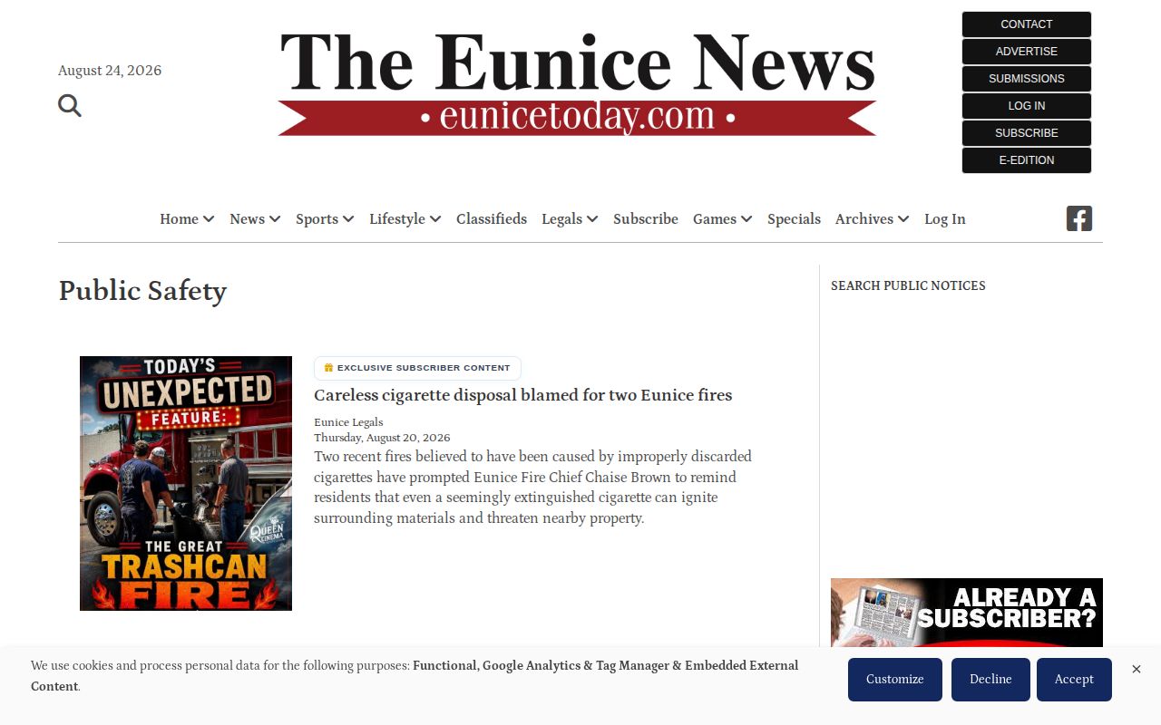 Eunice News public-safety section serving Eunice and the tri-parish area