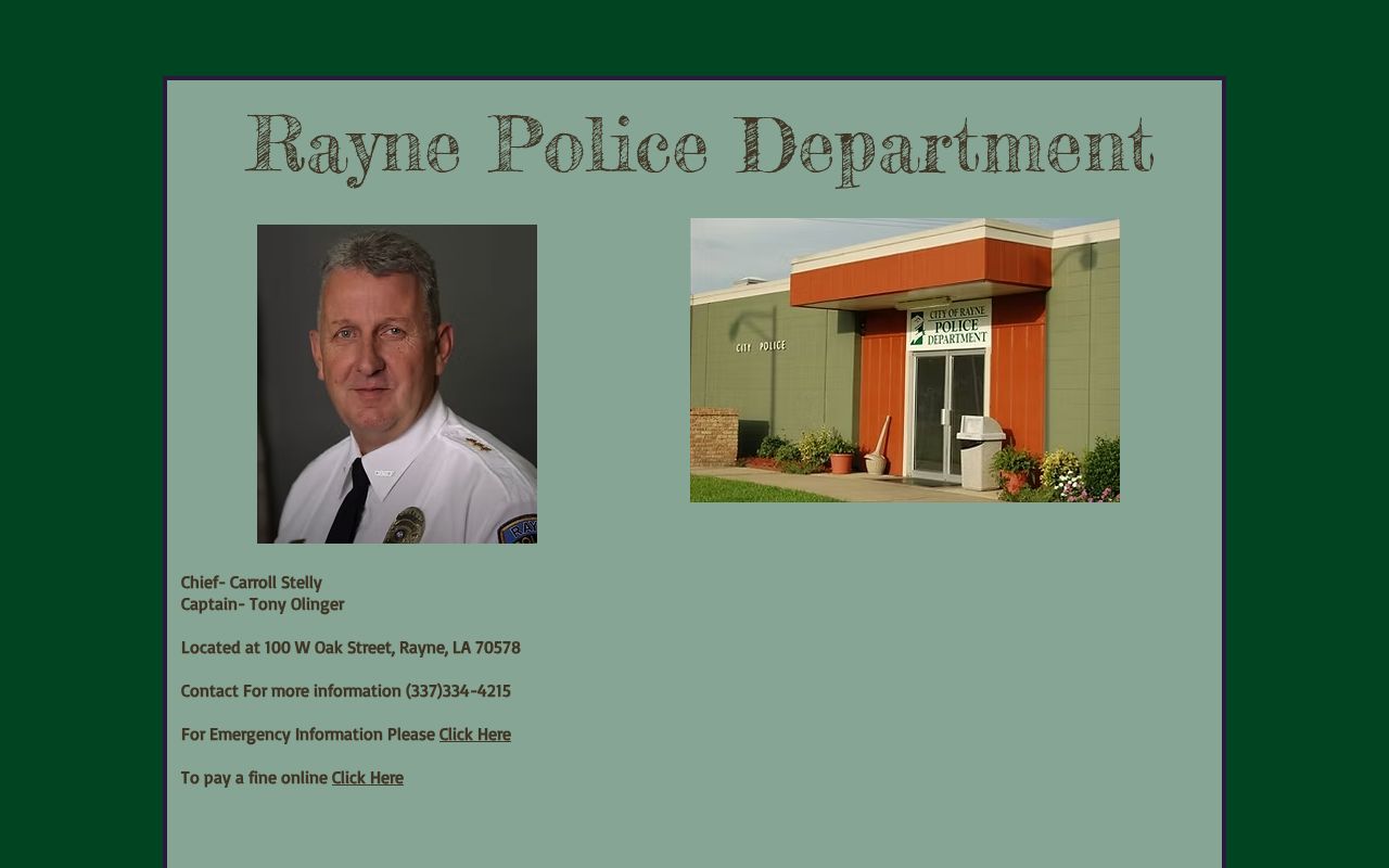 Rayne Police Department arrest records contact page